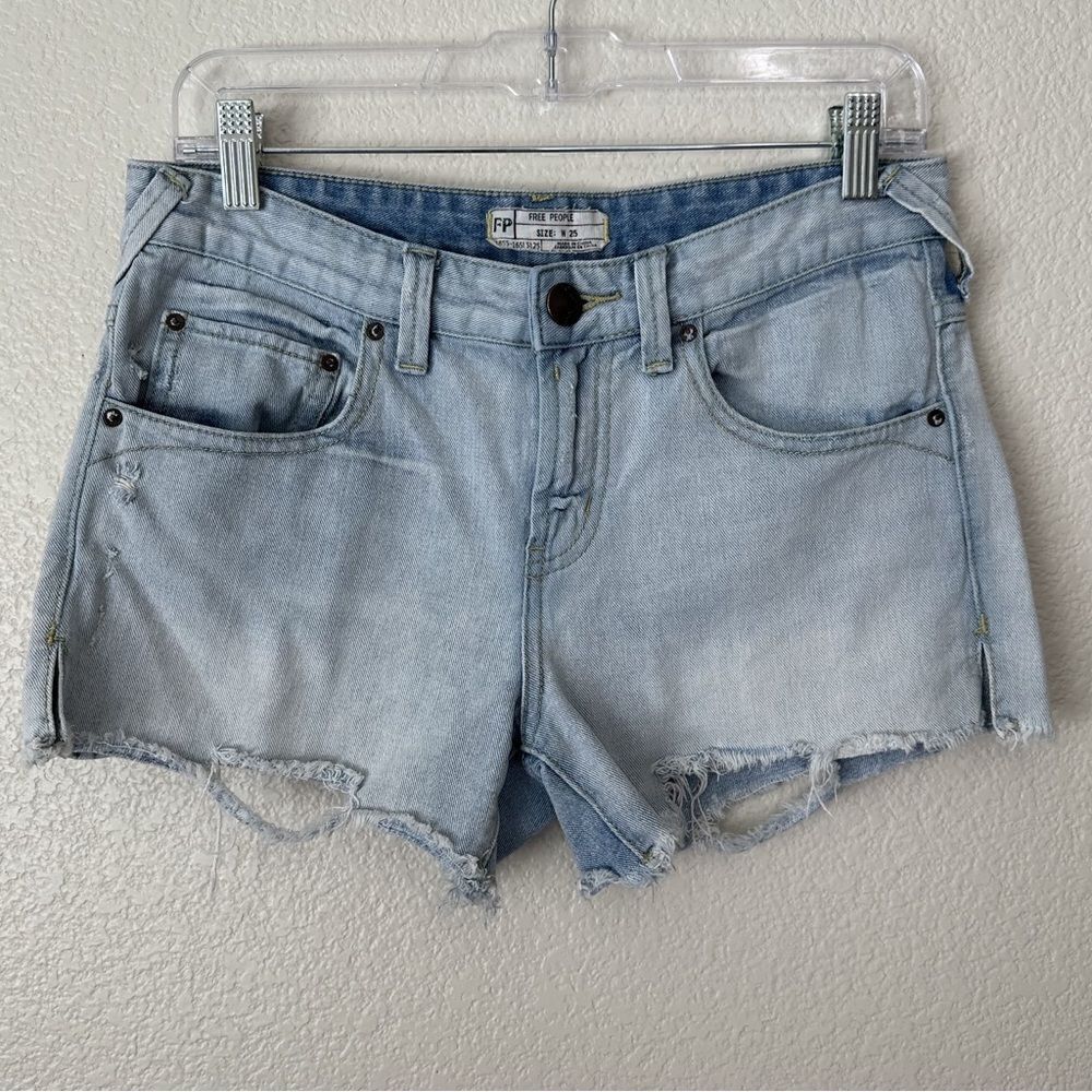 Free People Boho Distressed Zip-Fly Denim Jean Shorts, Size 25